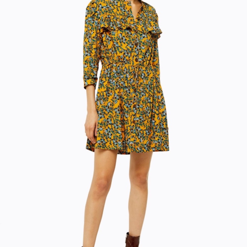 Topshop Pleated Yellow Green Sundress with V-Neck